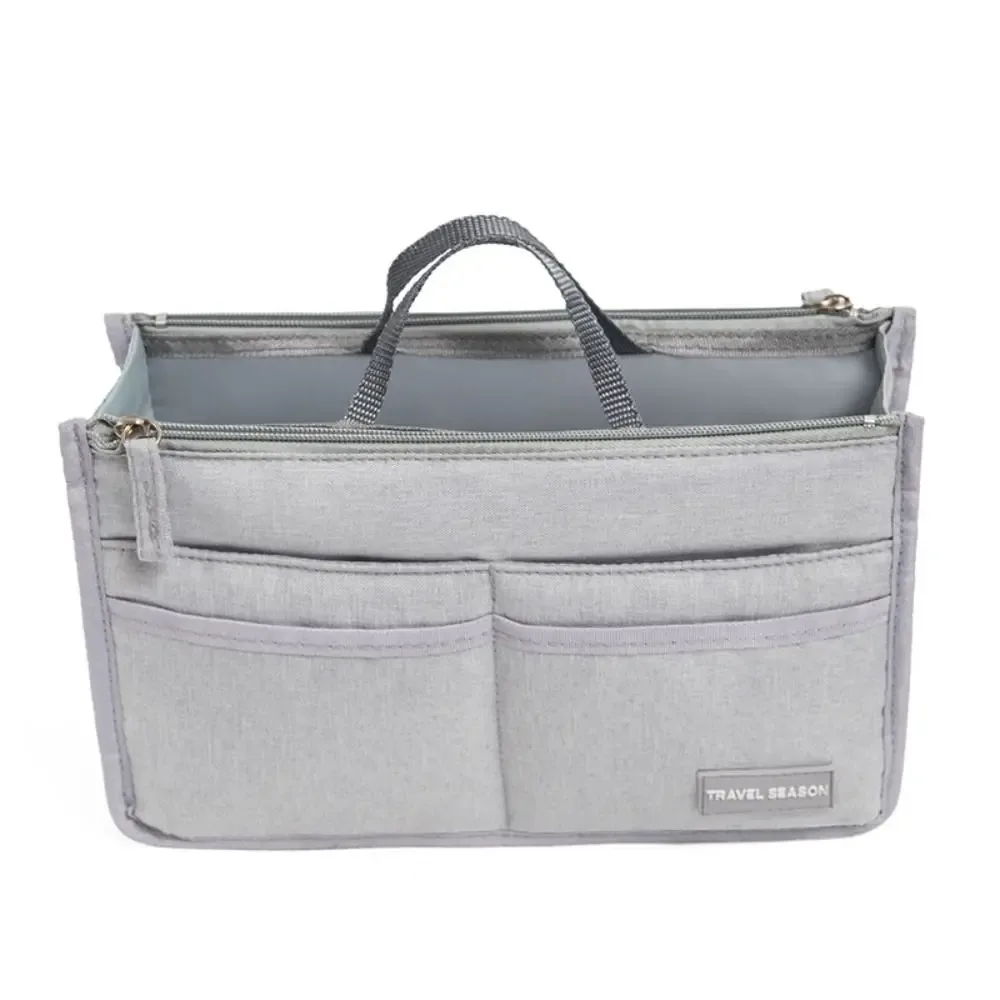 trousse de toilette de voyage portable en polyester, sac à cosmétiques étanche à double fermeture éclair, organisateur de sac d'insertion de grande capacité