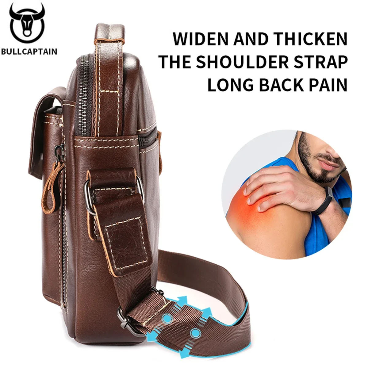 bullcaptain décontracté mode hommes sac de messager affaires portable sac à main homme en cuir sac à bandoulière mobile 6.5 ''sacs pour téléphone