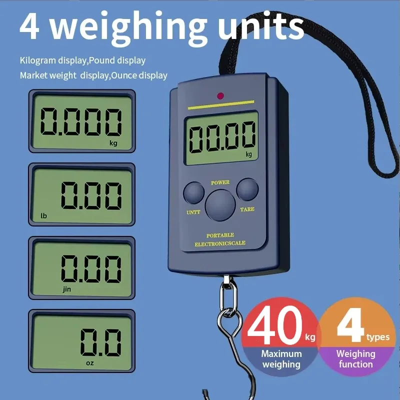1PC Mini balance électronique multifonctionnelle 40kg/10g, balance de pêche suspendue, bagages, balance numérique portable, crochet de pesage de poche