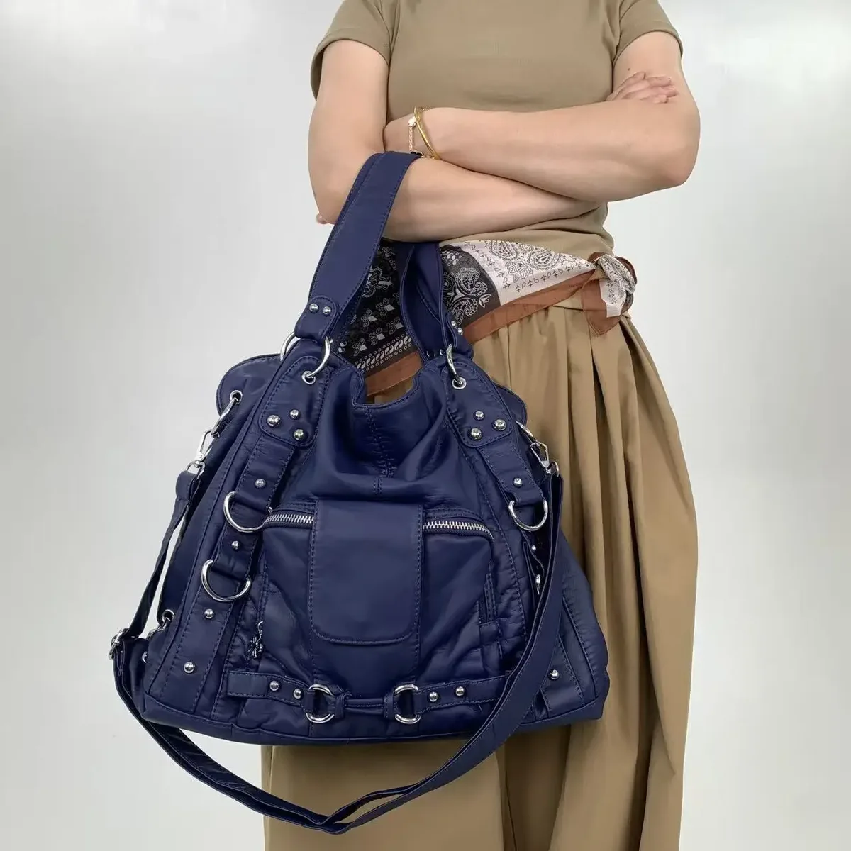 y2k fashion street – sac fourre-tout personnalisé pour femmes, grande capacité, rétro en détresse, sac à bandoulière en cuir végétalien pur