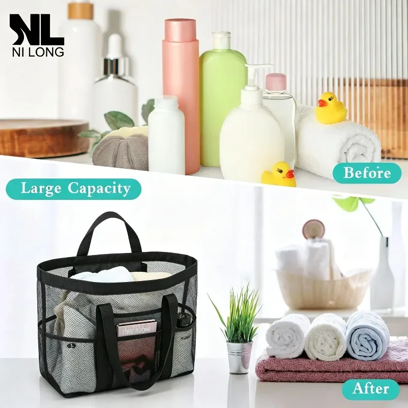 sac fourre-tout de plage grande capacité, sac à main en maille avec poches latérales de rangement, sac de transport portable pour les vacances en plein air et le quotidien