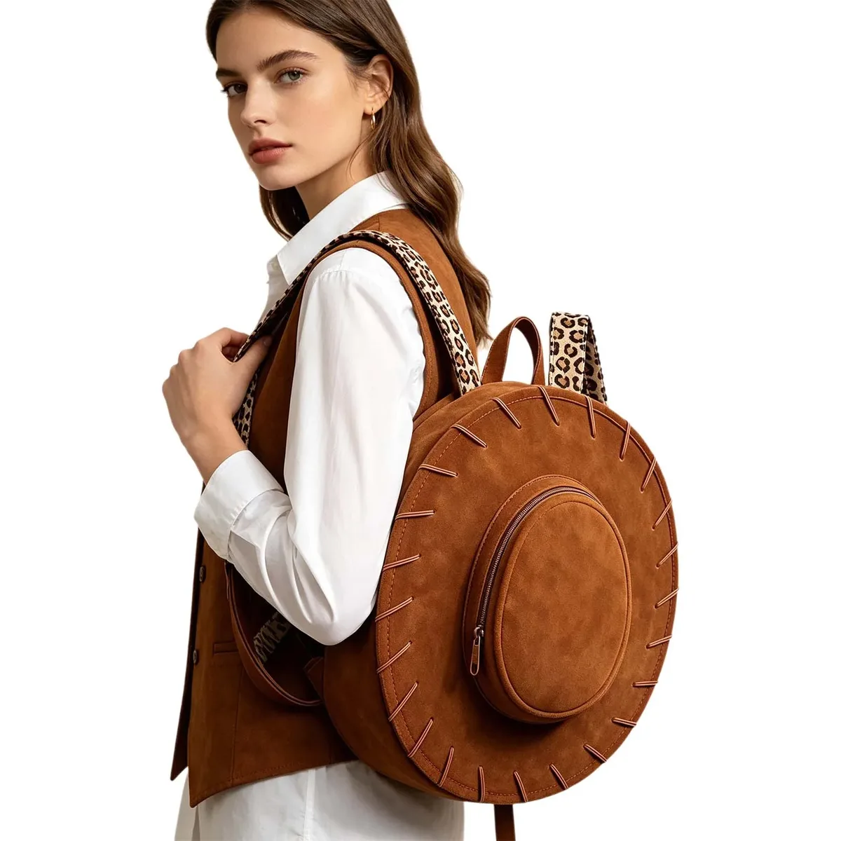 sac à dos en forme de chapeau de cowgirl occidental pour femme, bretelles réglables à imprimé léopard, sac décontracté pour la vie quotidienne, halloween, cosplay