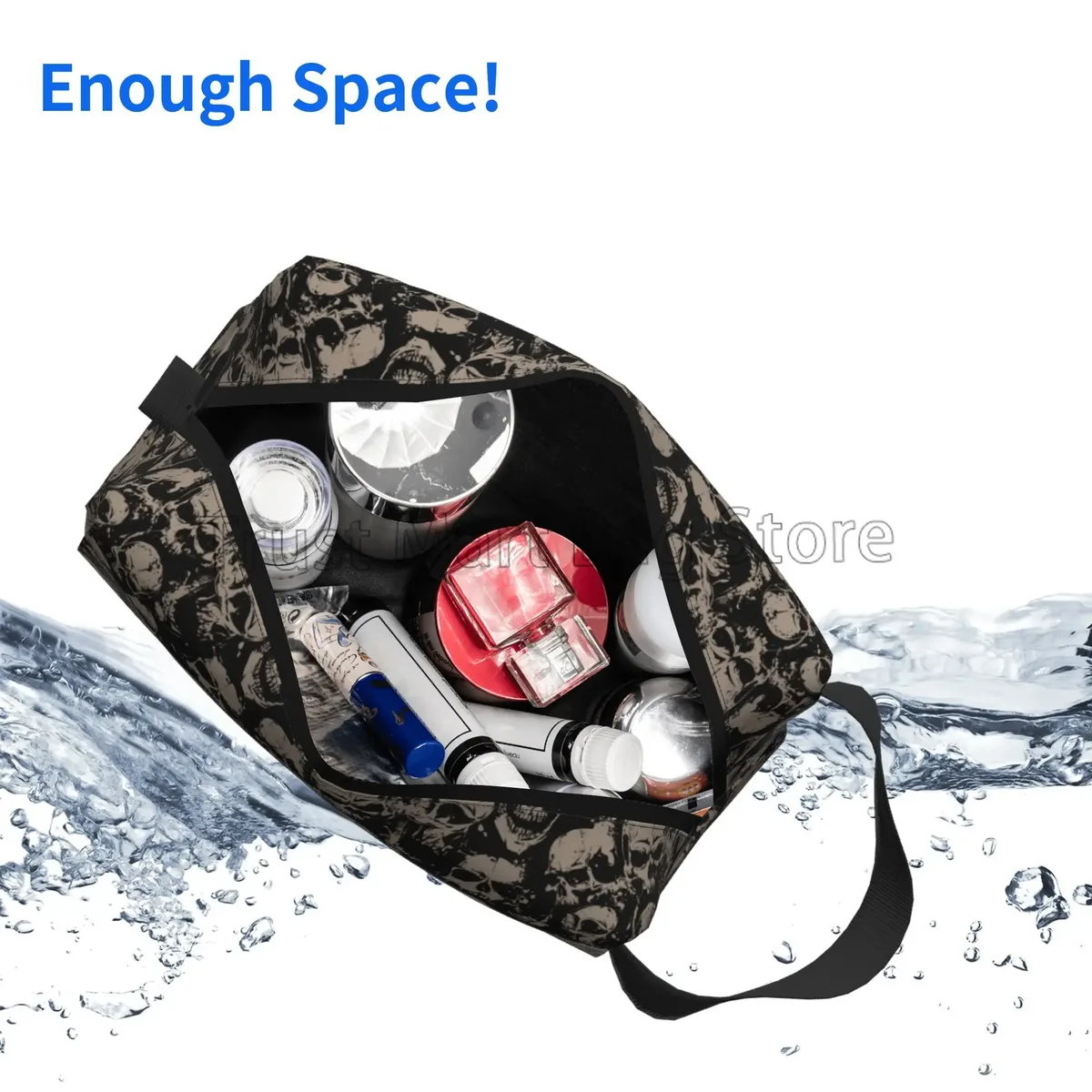 trousse de maquillage de voyage gothique pour femme, grand sac cosmétique portable, étanche, poudres de toilette, accessoires, vintage grunge, crânes