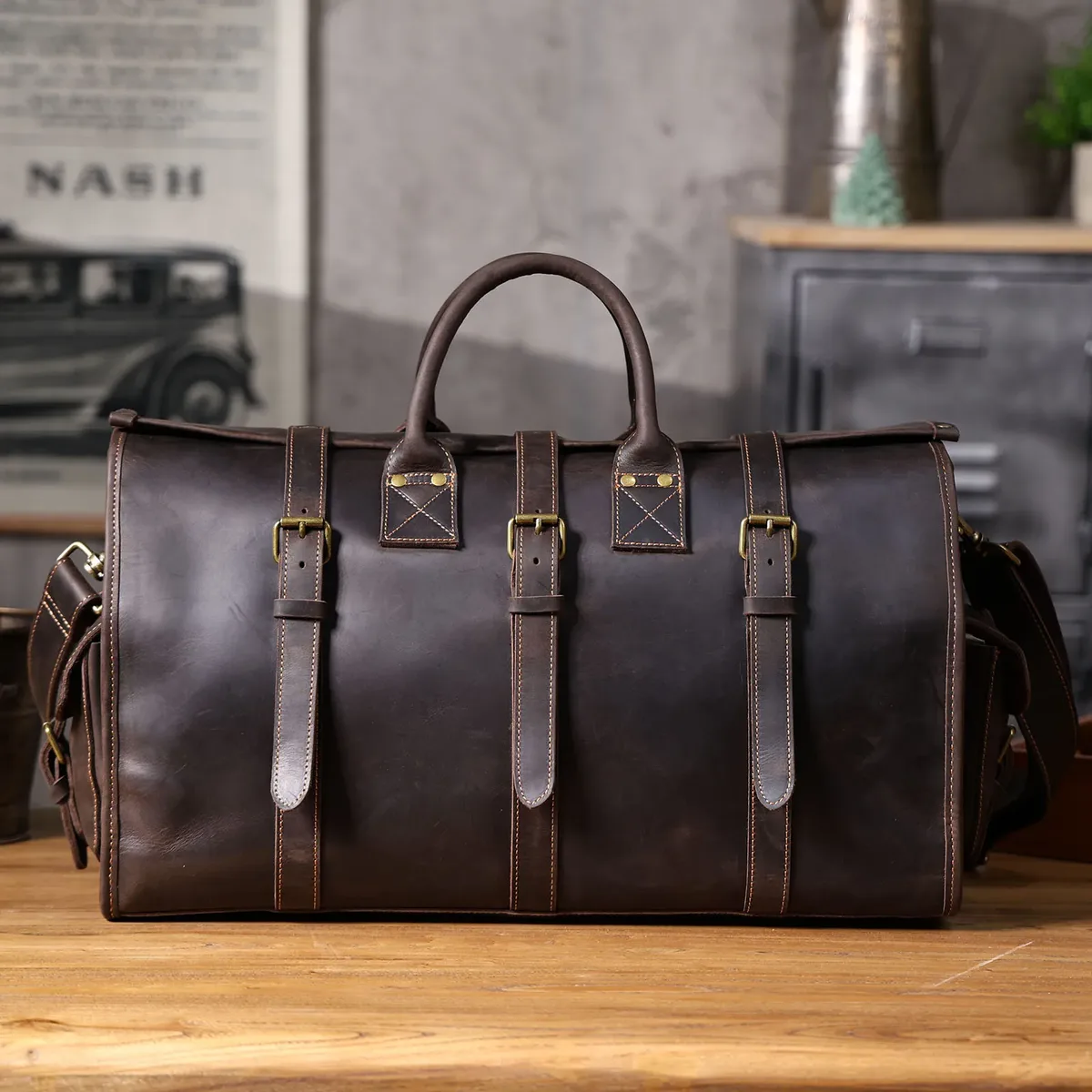 sac de voyage vintage en cuir véritable pour homme, grande capacité, sac de sport en cuir de vachette, style classique, sac de week-end, sac de nuit