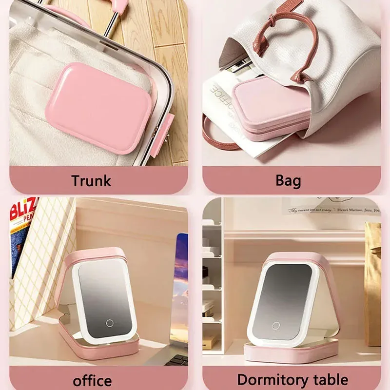 trousse de maquillage intelligente led avec miroir pour femmes, petit sac de maquillage mignon, brosse à rouge à lèvres, esthéticienne féminine, produit de soins de la peau, boîte à cosmétiques