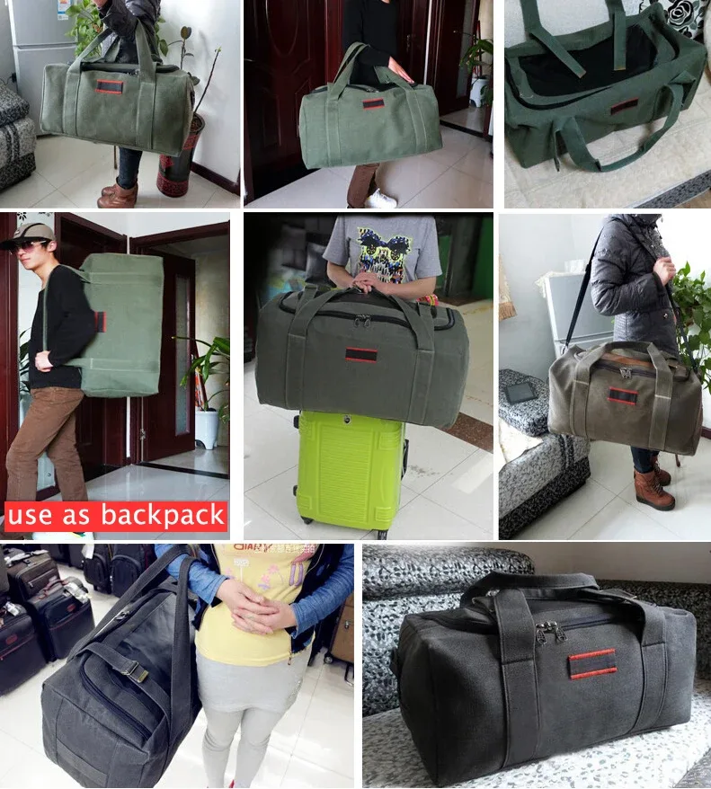 sac voyage toile vert accents noirs rouges polyvalent grande taille poignée sangle transport étanche
