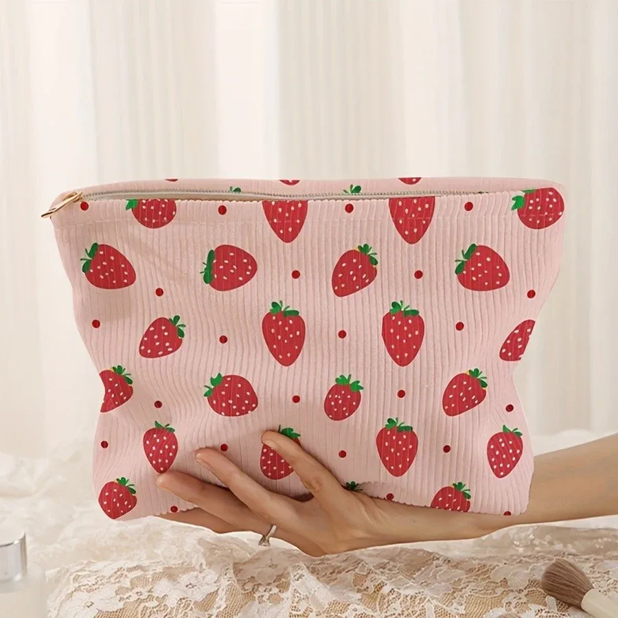 nouvelle pochette à main décontractée et mignonne à motif fraise, pour pinceaux de maquillage, sac de rangement pour cosmétiques, trousse de maquillage grande capacité