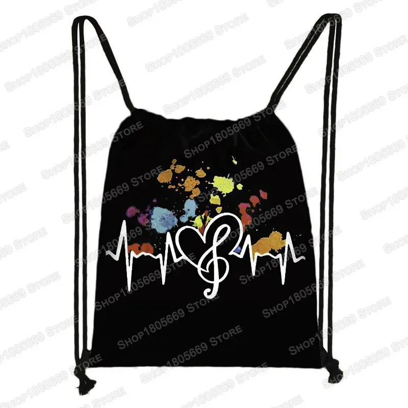 notes de musique imprimer sac à dos battement ecg femmes cordon sac en plein air grande capacité sac de rangement pour chaussures de voyage porte-cadeau