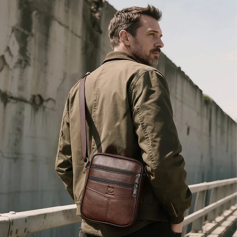 sac à bandoulière en cuir pour homme bullcaptain, multifonctionnel et de grande capacité, sac à bandoulière en cuir de vache, sac à main, sac messager décontracté