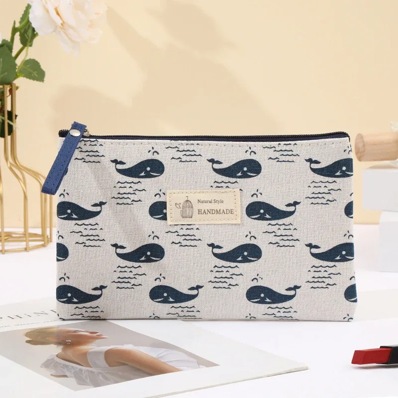 sac à maquillage en toile mignon de style dessin animé, trousse à crayons pour étudiants et porte-monnaie, sac à maquillage portable multifonctionnel