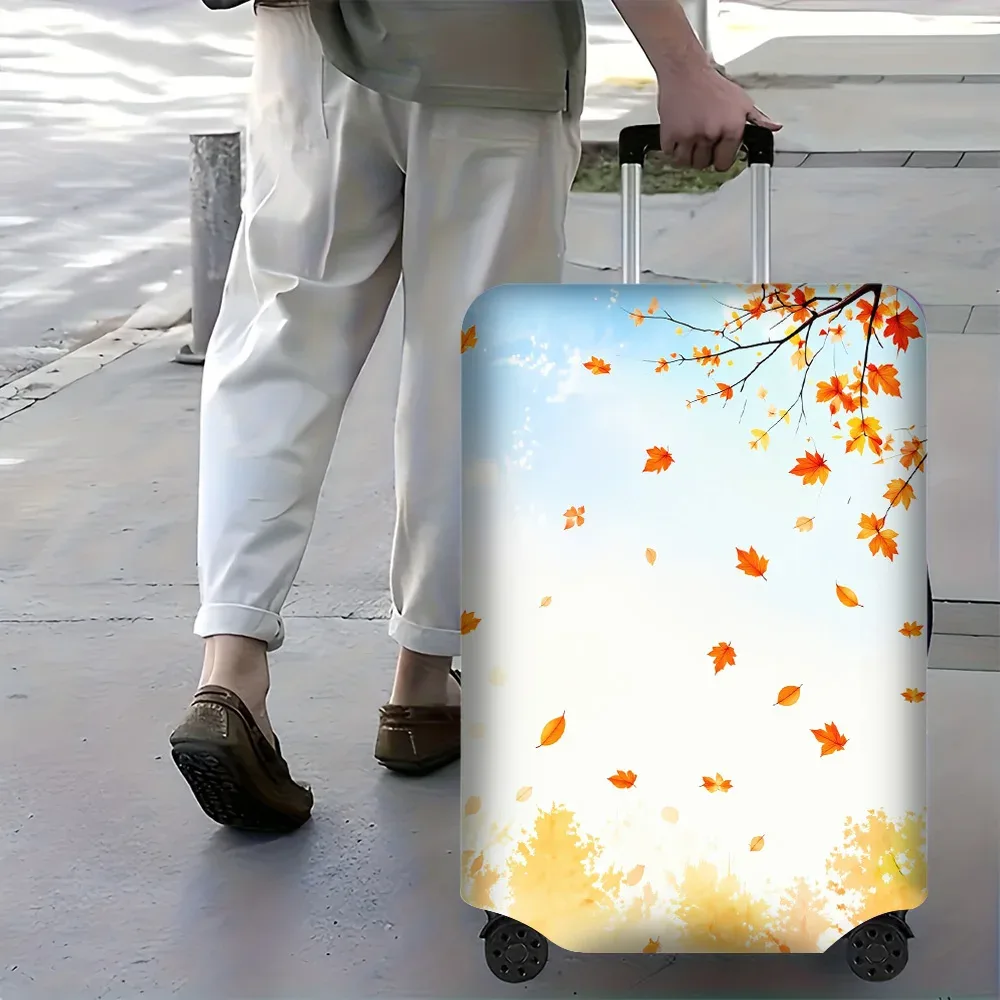 housse valise polyester motif feuilles automnales orange jaune fonds bleu ciels format moyen protection voyage