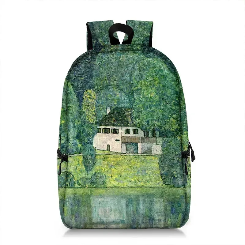 sac à dos peinture à l'huile de claude monet gustability klimt van gogh, cartable de nuit étoilée, baiser de tournesol, cartable de voyage pour femme
