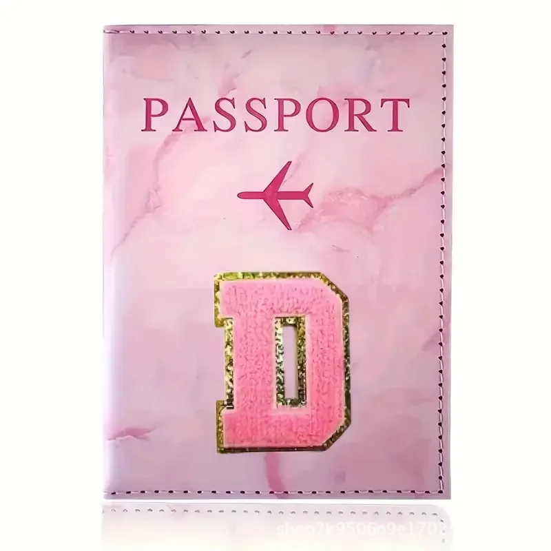 porte-passeport en cuir pu rose avec étiquette brodée, étui pour billets et cartes de crédit, accessoires de voyage