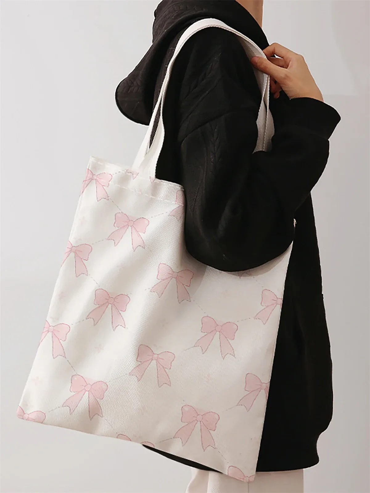 sac à main décontracté imprimé motif nœud, sac à dos réutilisable et tendance, sac à main multifonctionnel, sac de shopping en toile
