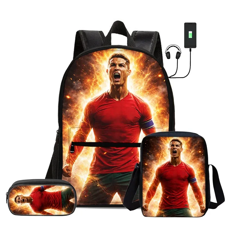 sac dos nylon motifs football noirs couleurs vivaces bandoulière arquée interface usb usage voyage