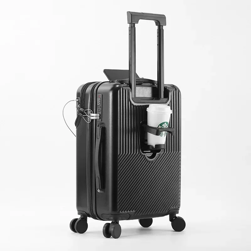 valise de poche à ouverture avant, bagages roulants de voyage, chariot en alliage d'aluminium abs + étui pour pc avec roue rotative, port de chargement usb