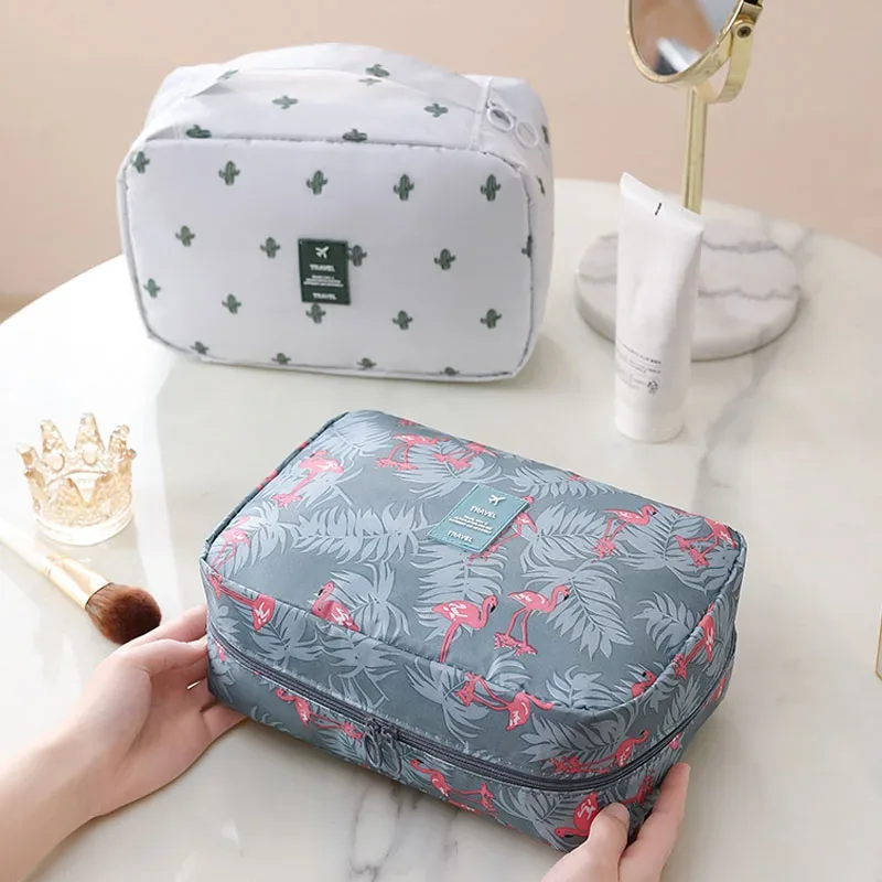 sac de voyage suspendu imperméable pour cosmétiques, imprimé flamant rose et citron, organiseur de maquillage portable, trousse de toilette pour femmes, rangement pour soins de la peau