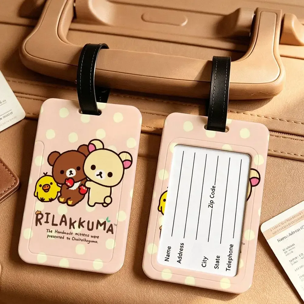 étiquette de bagage légère anti-perte en pvc kwaii cute p-rilakkumas bear avec pochette amovible pour carte d'information, accessoire de voyage pour sac à dos