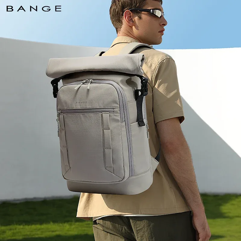 sac dos nylon gris clair décontracté poignée souple bandoulière arquée fermeture éclair expandable ultra léger informatique voyage urbain école sac quotidien
