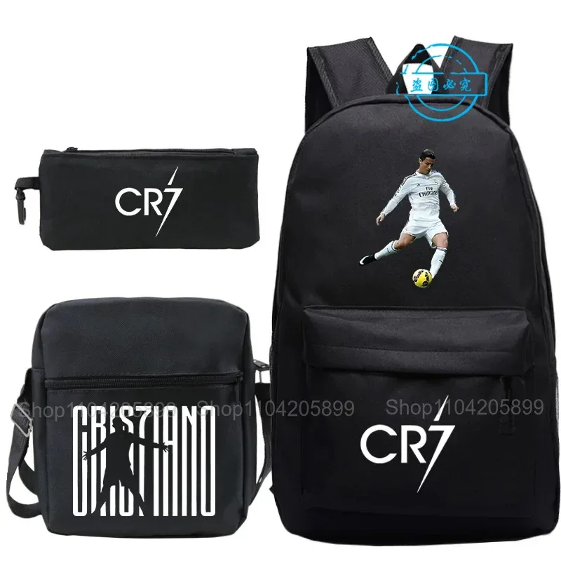 sacs à dos cr7 imprimés ronaldo, 3 pièces, sacs d'école pour garçons et filles, mochila pour étudiants et adolescents, sac à dos de voyage pour ordinateur portable, cadeau