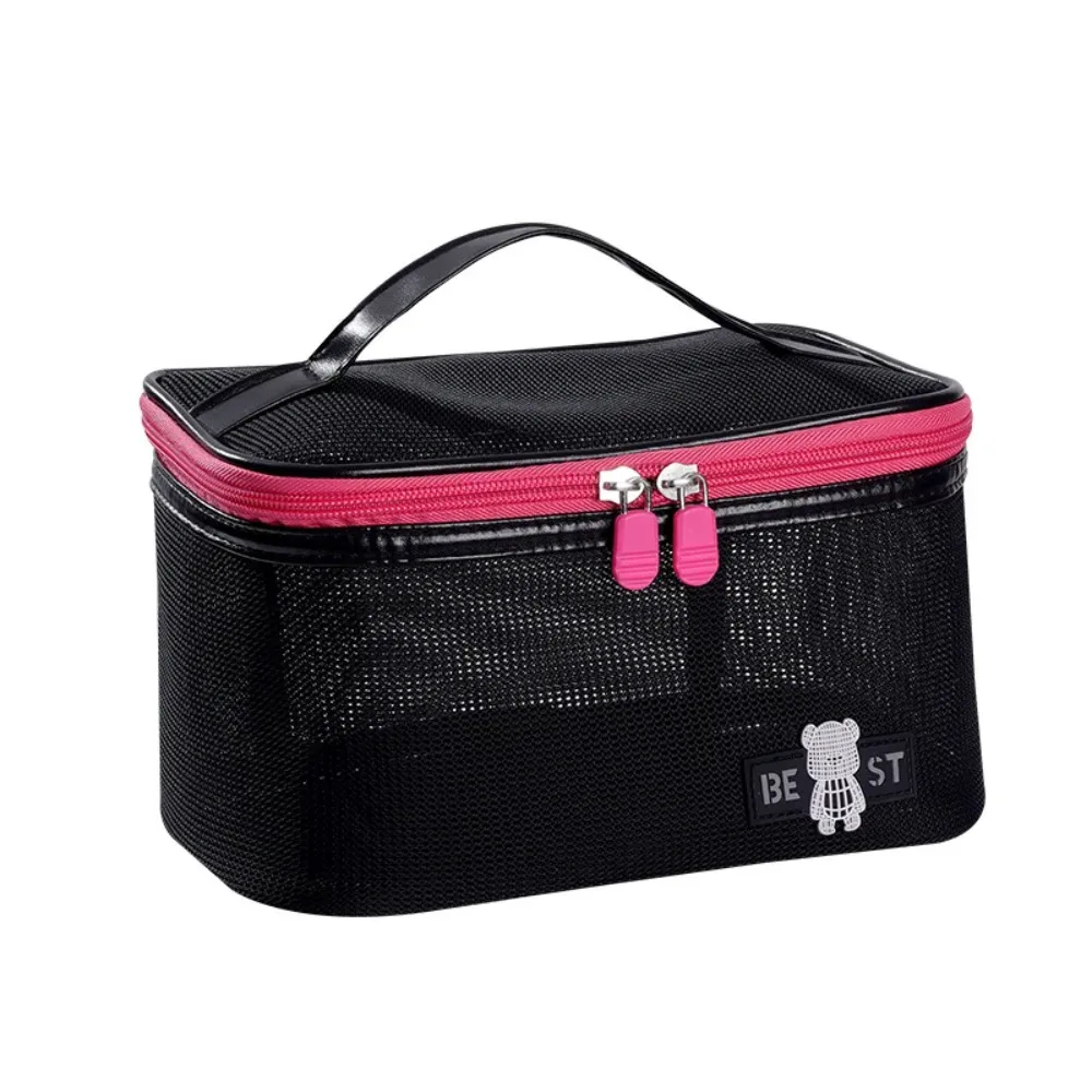 sac de toilette portable en maille, pochette de douche, trousse de maquillage de voyage, sac de rangement de plage à séchage rapide, grande capacité, sac cosmétique en maille