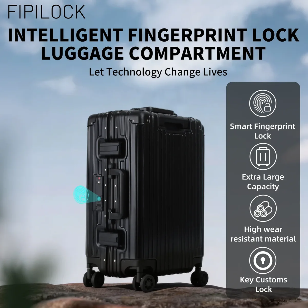 valise fipilock 20 pour voyage avec déverrouillage intelligent par empreinte digitale, antivol et anti-effraction, haute qualité, étanche.