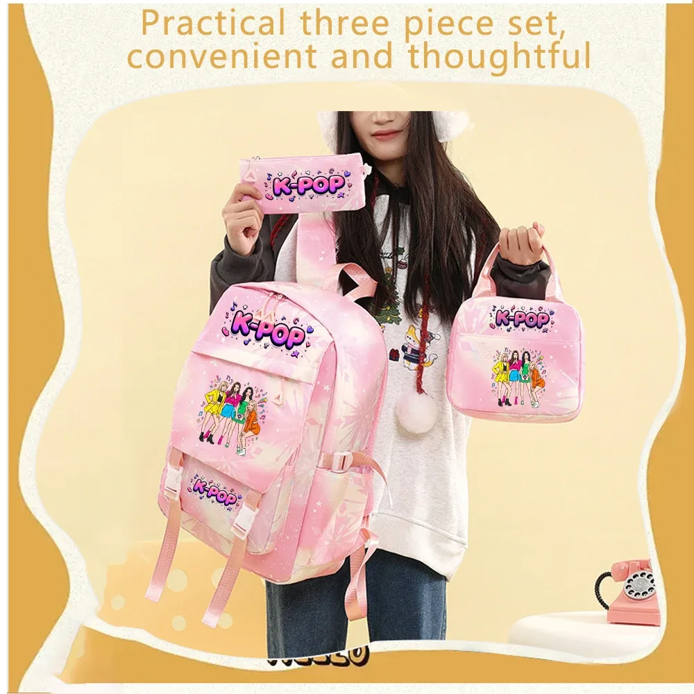Ensemble de 3 sacs à dos à motif de groupe de filles K-POP pour les fans, idée cadeau parfaite avec un design accrocheur