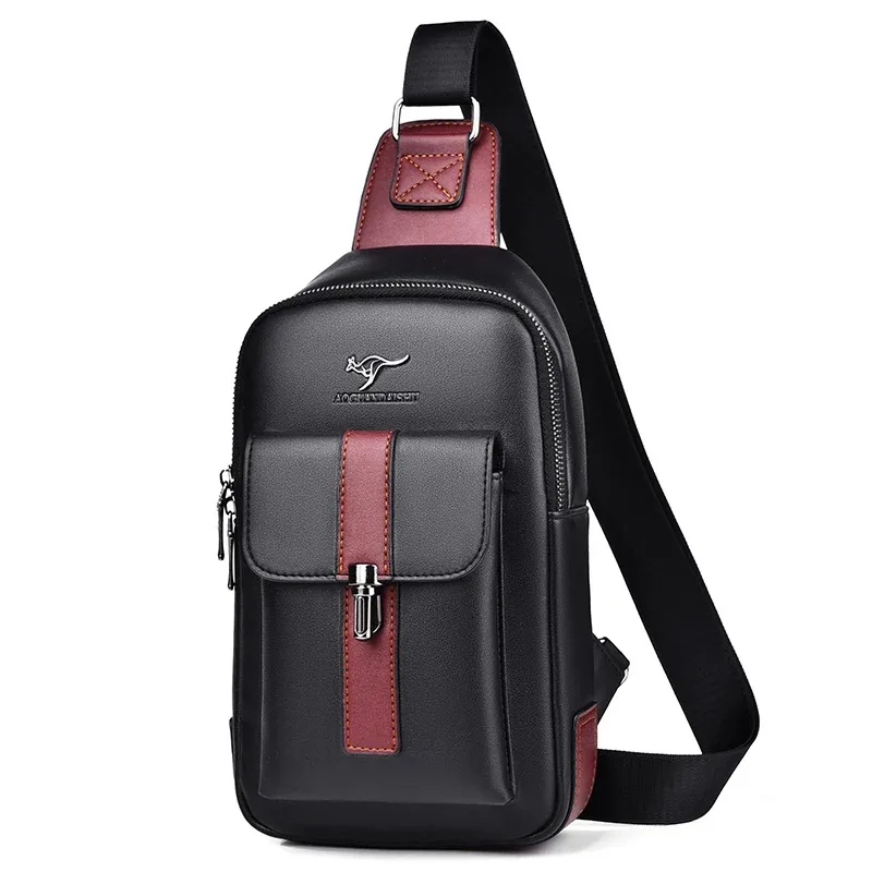 Sac de poitrine en cuir pour homme, sac bandoulière décontracté, sac messager pour voyage d'affaires, noir, marron