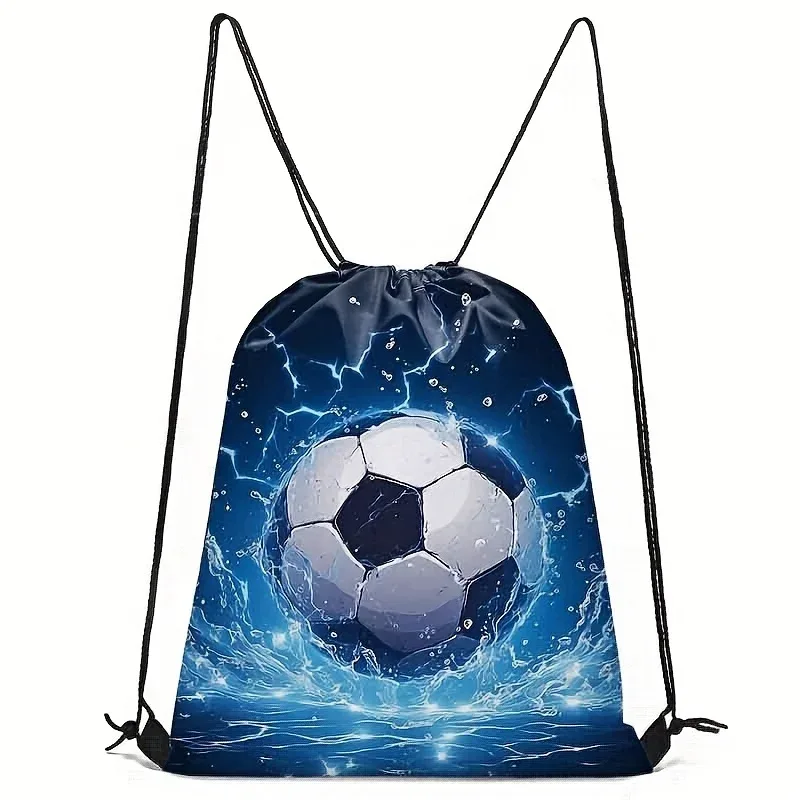 sac de sport à cordon de serrage imprimé football, sac à dos unisexe, motif créatif durable pour la randonnée et les voyages