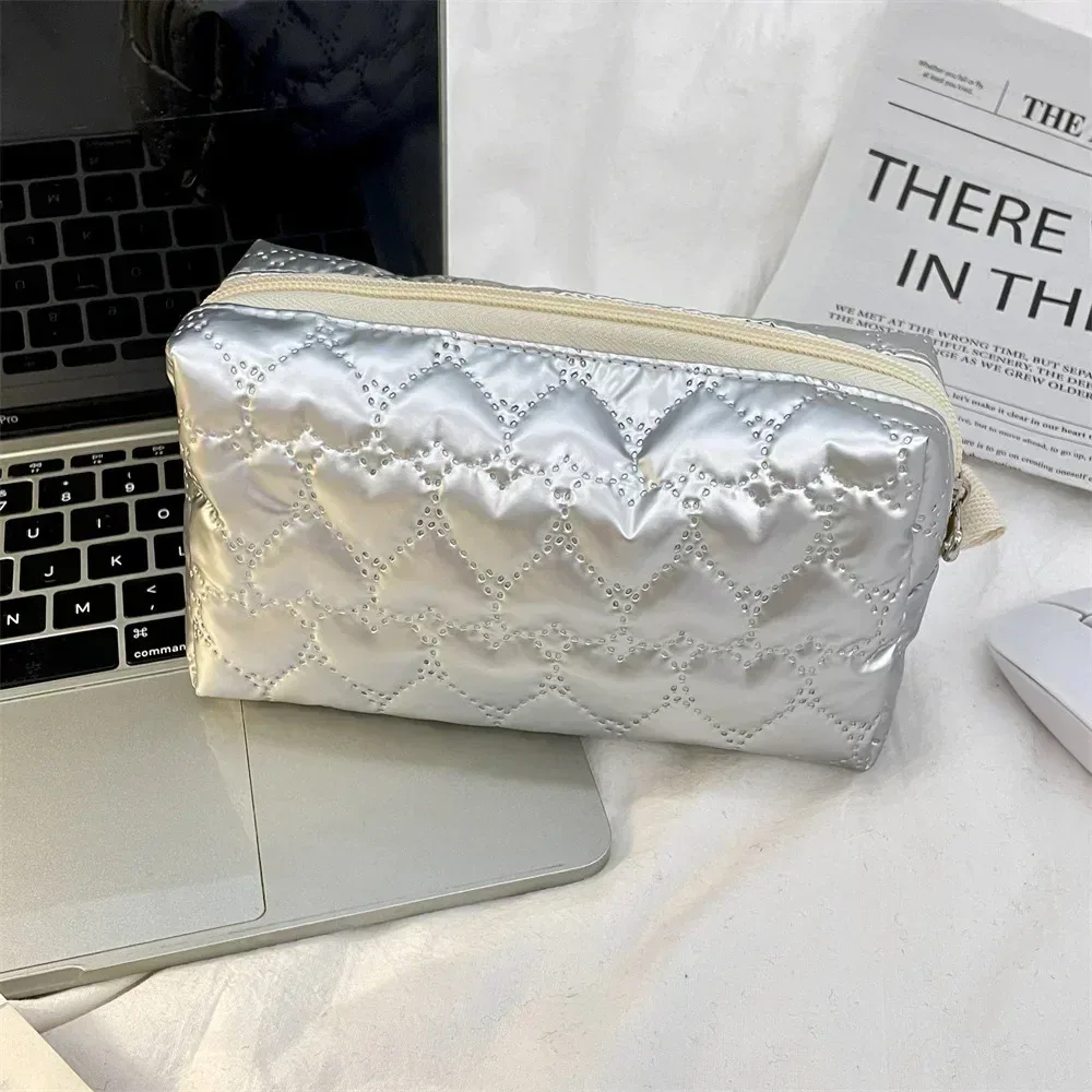 sacs de maquillage à motif d'arc lingge argenté pour femmes, mode mignonne dame filles écouteurs clé rouge à lèvres sac de rangement cosmétique pochette à fermeture éclair