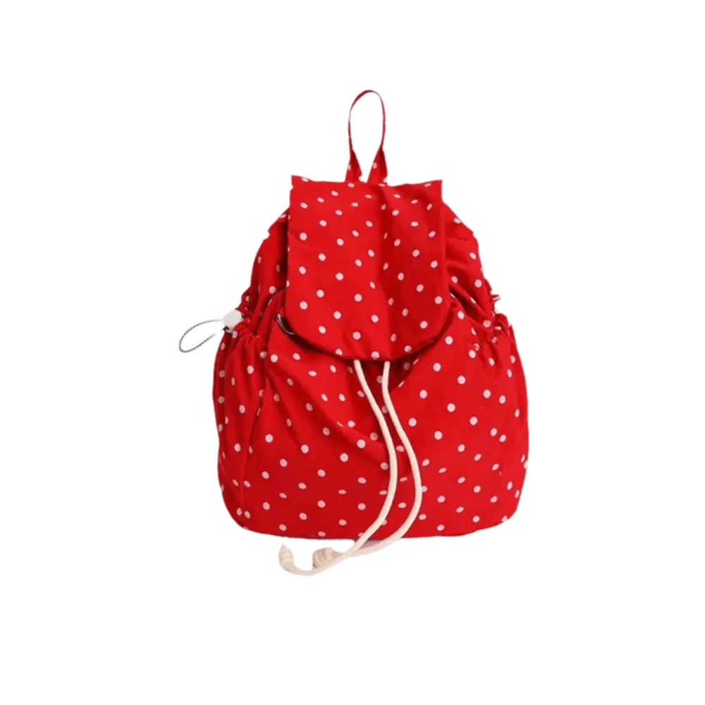 sac à dos à pois multi-poches avec cordon de serrage, style coréen polyvalent, sac à dos de jour en tissu grande capacité, idéal pour les affaires