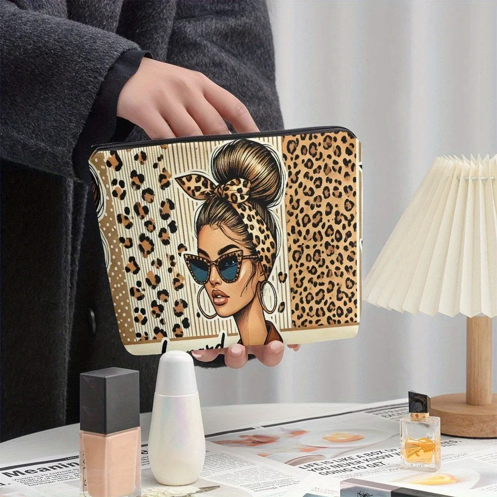 1 sac de maquillage élégant avec un bandeau léopard pour femme, sac fourre-tout léger avec fermeture éclair, pochette de rangement pour cosmétiques, trousse de beauté
