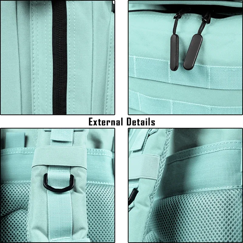 sac dos oxford université vert pastel bandes noires poche lateral ceinture air fonction voyage randonnée camping attributs modulables impermeabilite