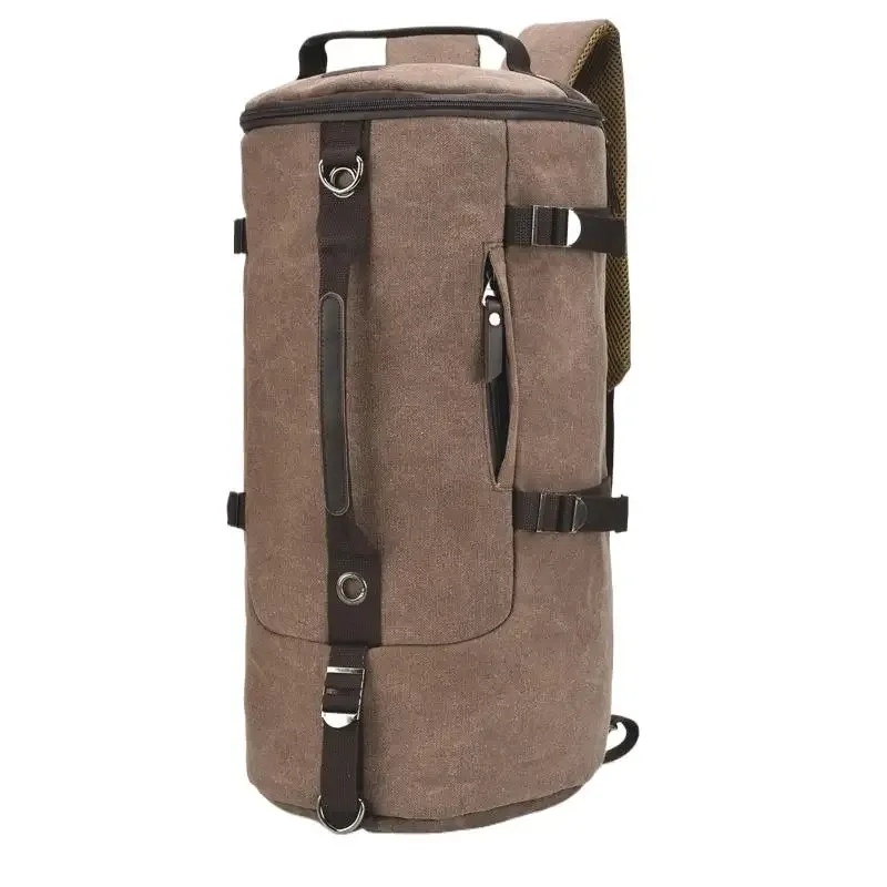 sac dos toile cuir bandes marron toile beige fermetures glissières poignée souple capacité voyage