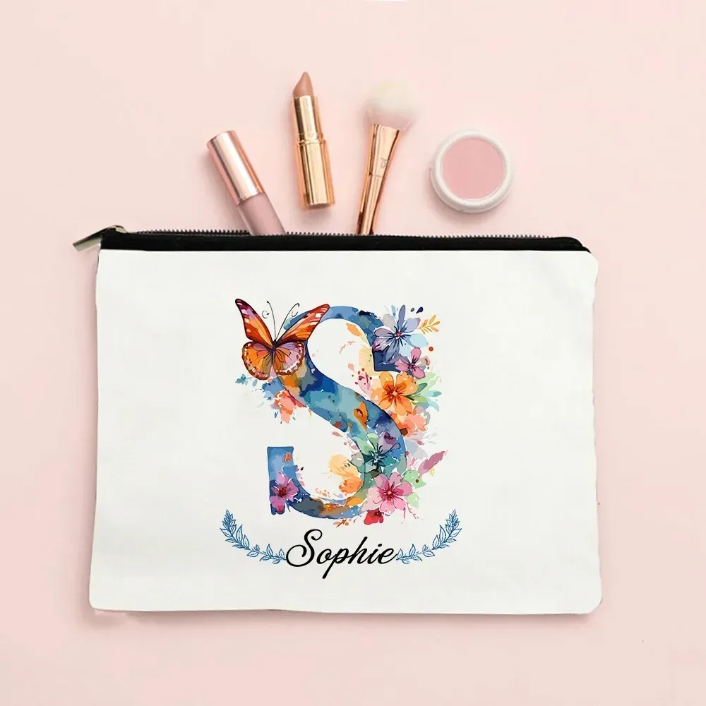 pochette de maquillage personnalisée avec initiale et nom pour femmes, sacs à cosmétiques a-z, trousse de toilette de voyage pour filles, cadeau de mariage ou d'anniversaire pour elle