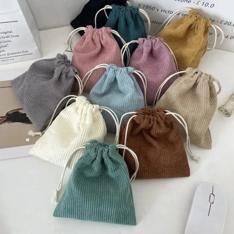 sacs cosmétiques en velours côtelé de couleur unie avec cordon de serrage, sac de rangement pour cadeaux de noël, sac de voyage, organiseur de maquillage, pochette pour rouge à lèvres