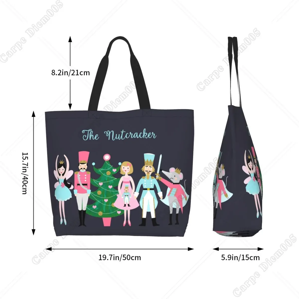sac fourre-tout réutilisable pour femme, sac à main casse-noisette, sac à provisions, cadeau de travail, arbre de noël, marine, initié
