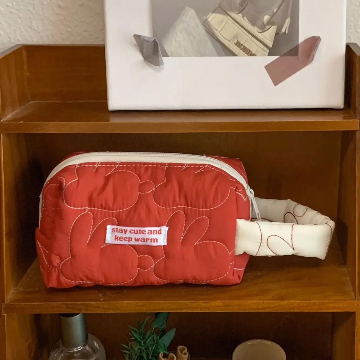 ins – sacs de maquillage à fermeture éclair de grande capacité, étuis à cosmétiques en coton matelassé lapin, pochette de rangement de voyage mignonne, organisateur pour femmes, sac à main