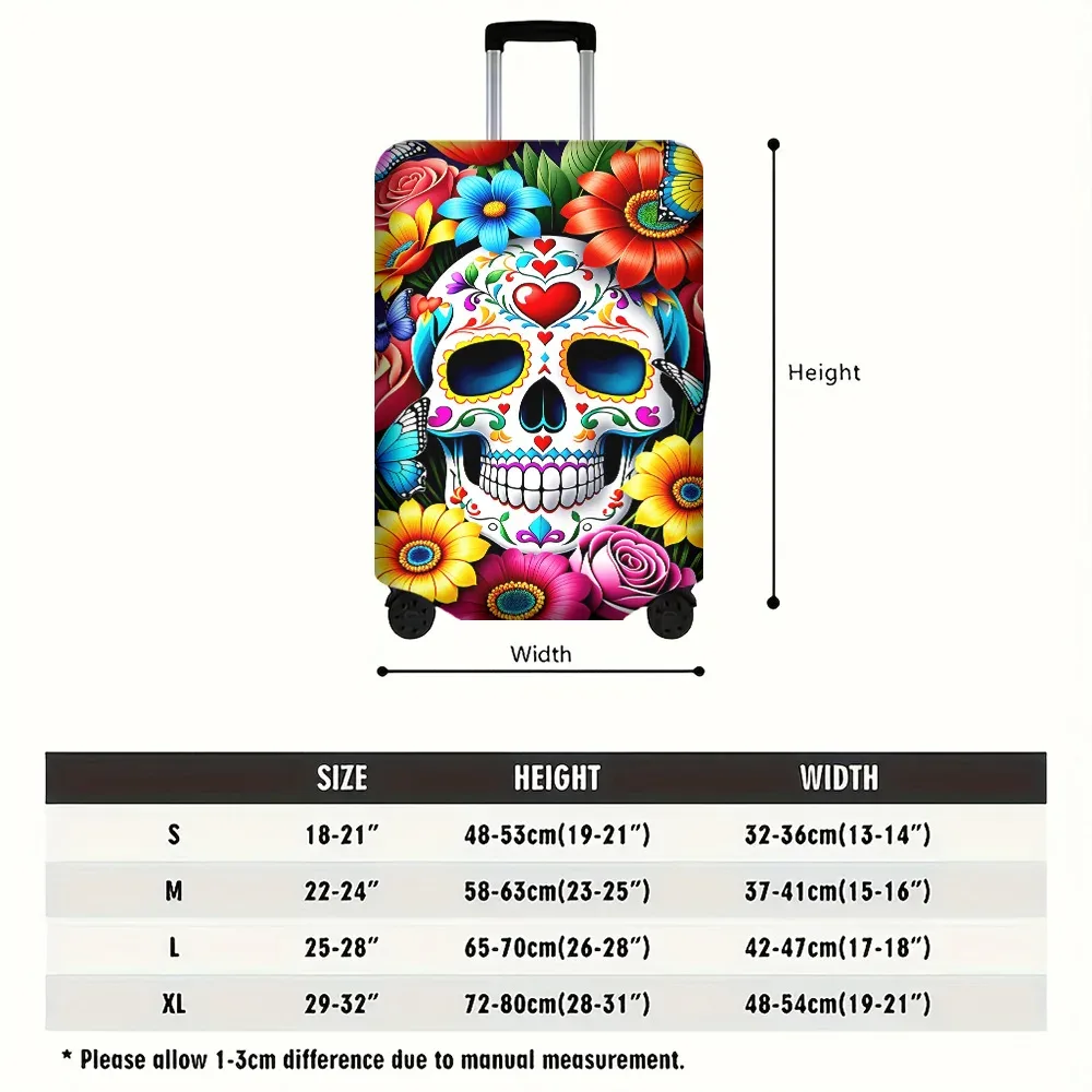 1 housse de bagage colorée motif tête de mort en sucre pour bagages de 18 à 32 pouces ; accessoires de voyage anti-poussière et élastiques pour une protection efficace de vos bagages
