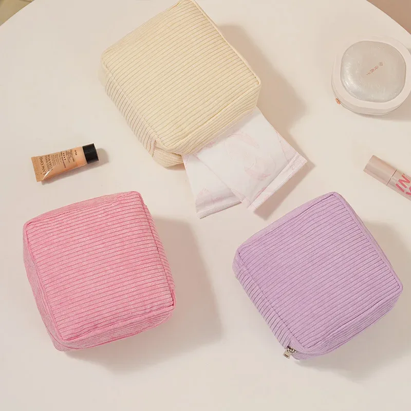 mini pochette de maquillage pour cartes de rouge à lèvres, pièces de monnaie, serviettes hygiéniques, mallette de rangement, sacs en velours côtelé pour femmes, sac de rangement de cosmétiques de voyage