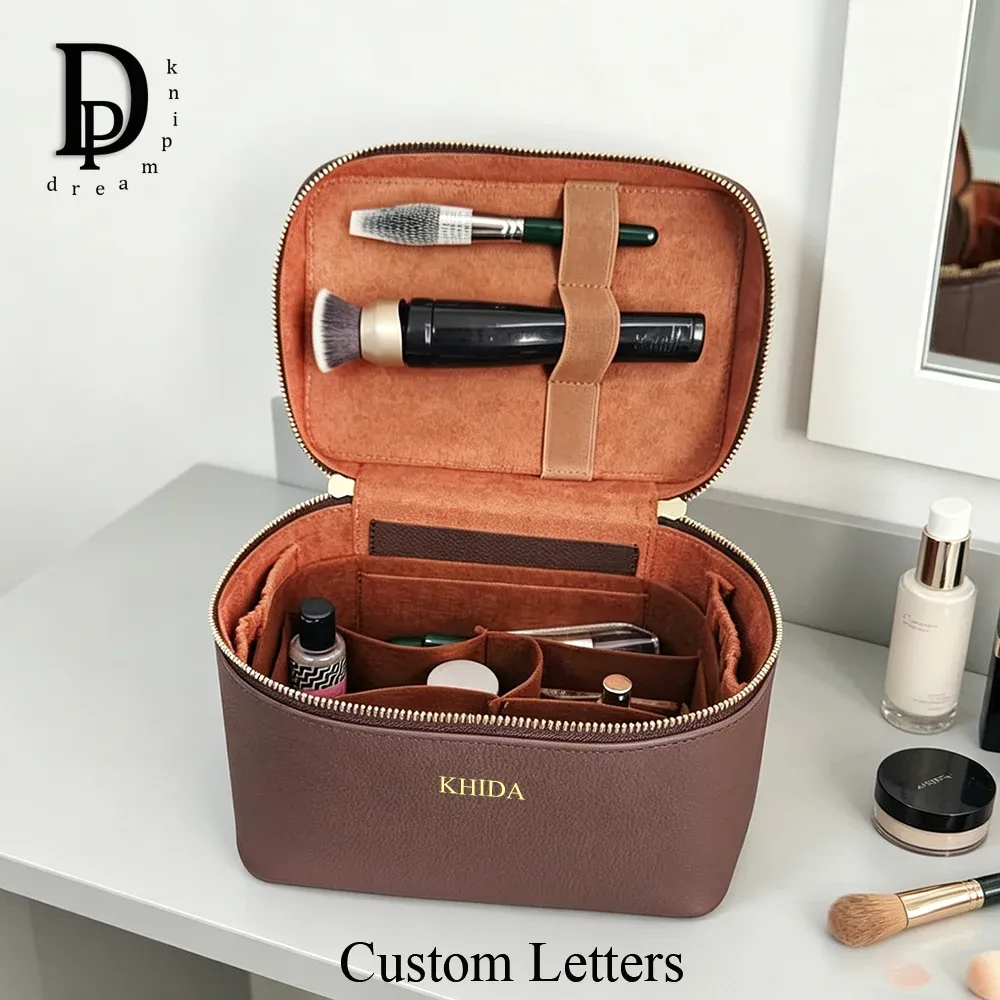 grande trousse de maquillage femme grande capacité personnalisable avec poignée supérieure – idéale pour voyage, cadeau, organisateur de pinceaux et cosmétiques pour maquilleuses