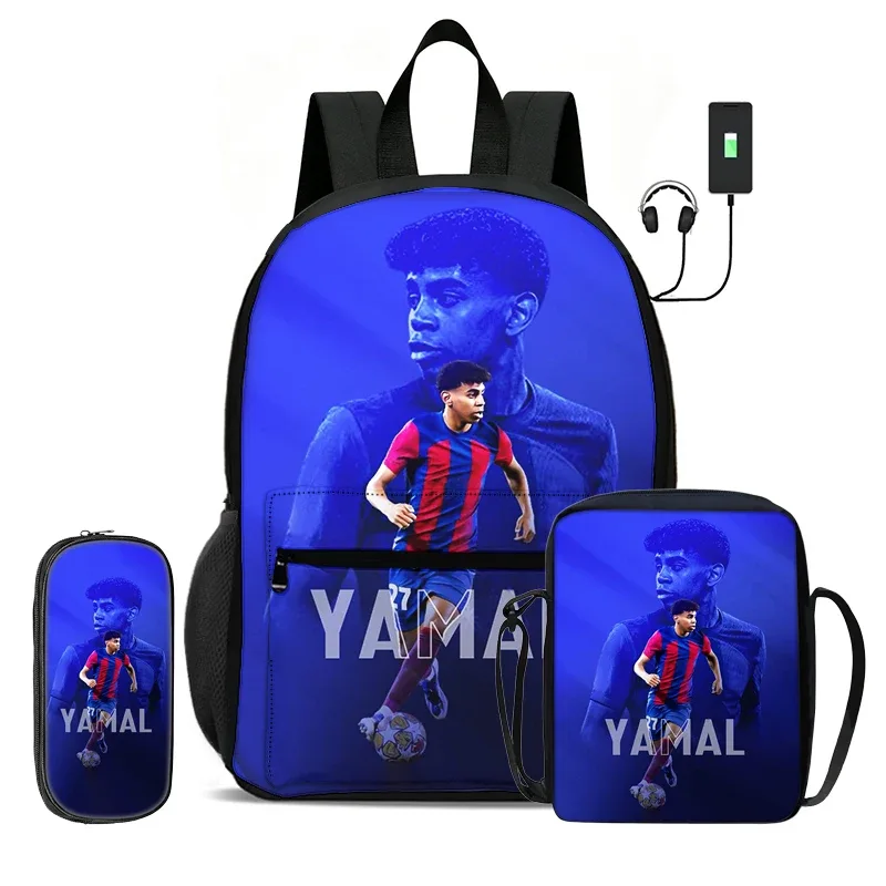 sac à dos scolaire pour enfant, sac à dos de sport de football avec sac à bandoulière, trousse à crayons, ensemble de 3 sacs l-lamin yamal, sac à dos de star du football