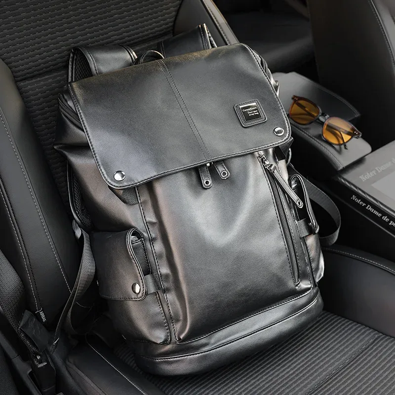 sac à dos de chargement usb en cuir de luxe pour hommes, sac à dos pour ordinateur portable de 14 pouces, sac à dos de voyage de grande capacité, haute qualité