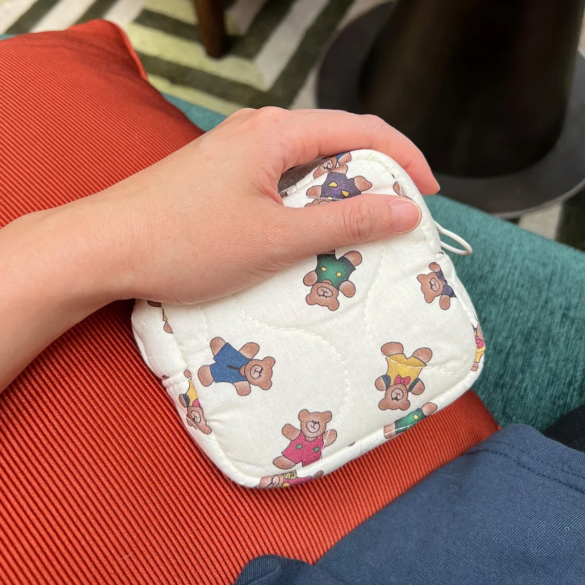 petit mini sac à cosmétiques imprimé dessin animé, parfum, bouche rouge, coussin d'air, produits de soins de la peau, sac de rangement pour serviettes de tante