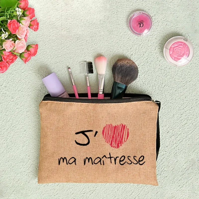 pochette zippée, cadeau pour professeur, merci maîtresse, sac de rangement pour professeur, trousse de maquillage pour femme, trousse à cosmétiques, pochette pour professeur, sac à cosmétiques