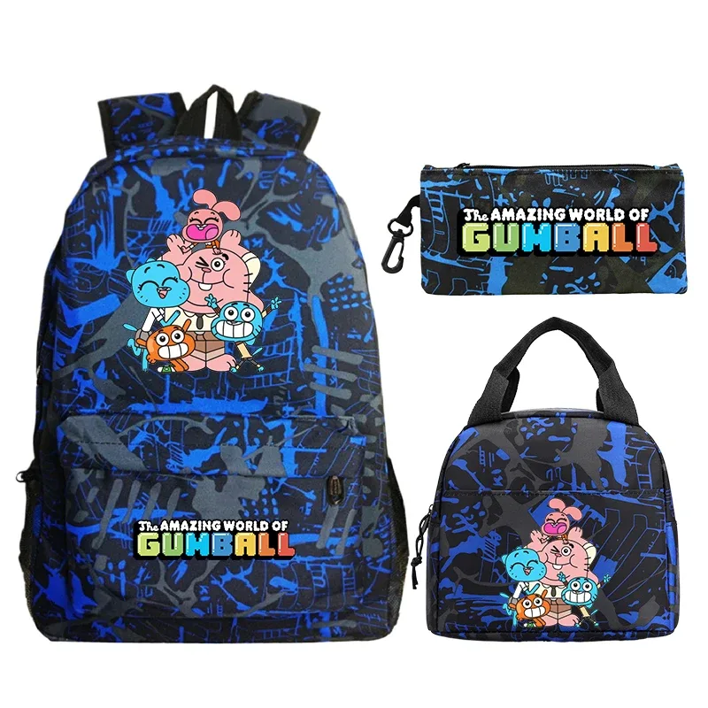 sac à dos the amazing world of gumball, 3 pièces, avec sac à crayons, sac à déjeuner, sac d'école pour étudiants, sac à dos de voyage, sac à livres pour garçons et filles, cadeau