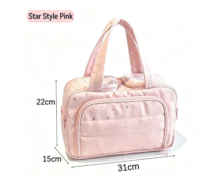 trousse de maquillage portable légère et élégante, grande capacité, compartimentée, double ouverture, pochette de voyage pour articles de toilette
