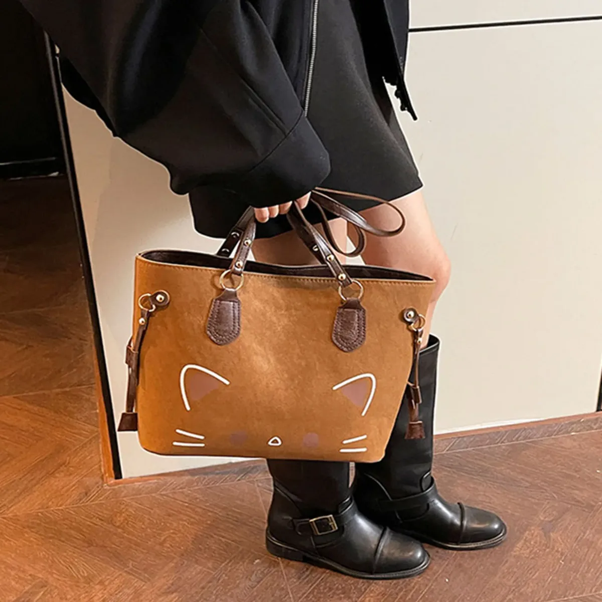 sacs bandoulière pour femmes, fermeture éclair, imprimé chat cartoon, grande capacité, sacs cosmétiques pour femmes