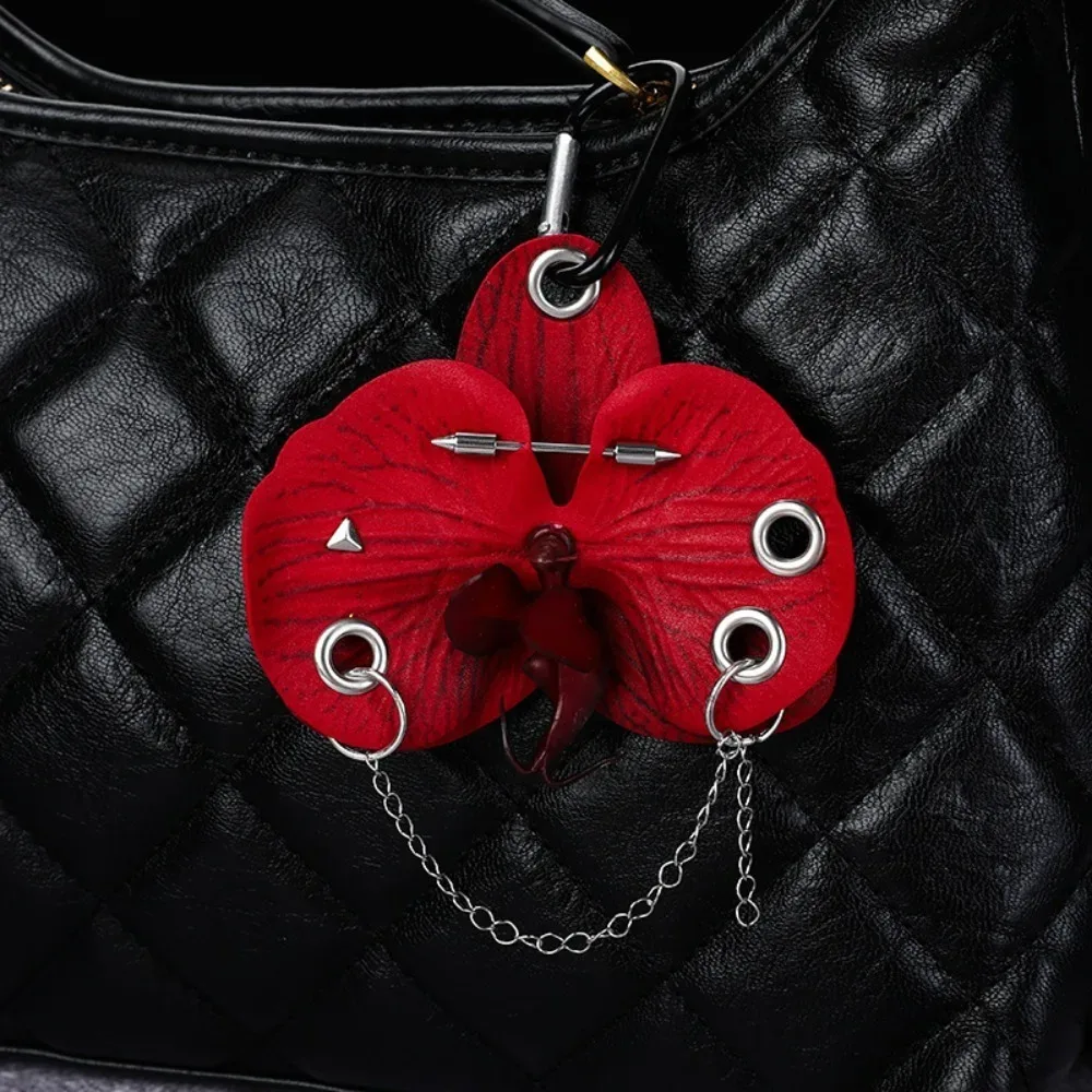 porte-clés créatif en forme de fleur d'orchidée et de lys, décoration de sac à dos, cadeaux, pendentif de sac floral, porte-clés d'orchidée papillon coloré