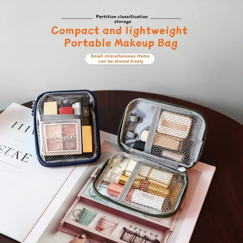 1 pièce - Trousse de maquillage portable transparente avec compartiments tactiles, sac de rangement de voyage pour écouteurs Bluetooth et chargeurs, sac de rangement pour portefeuille et trousse de toilette